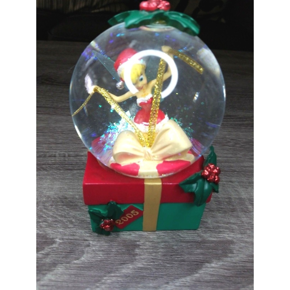Disney Store Tinker Bell Christmas Snow Globe 2005 Holiday Present‎ Wrapping EUC